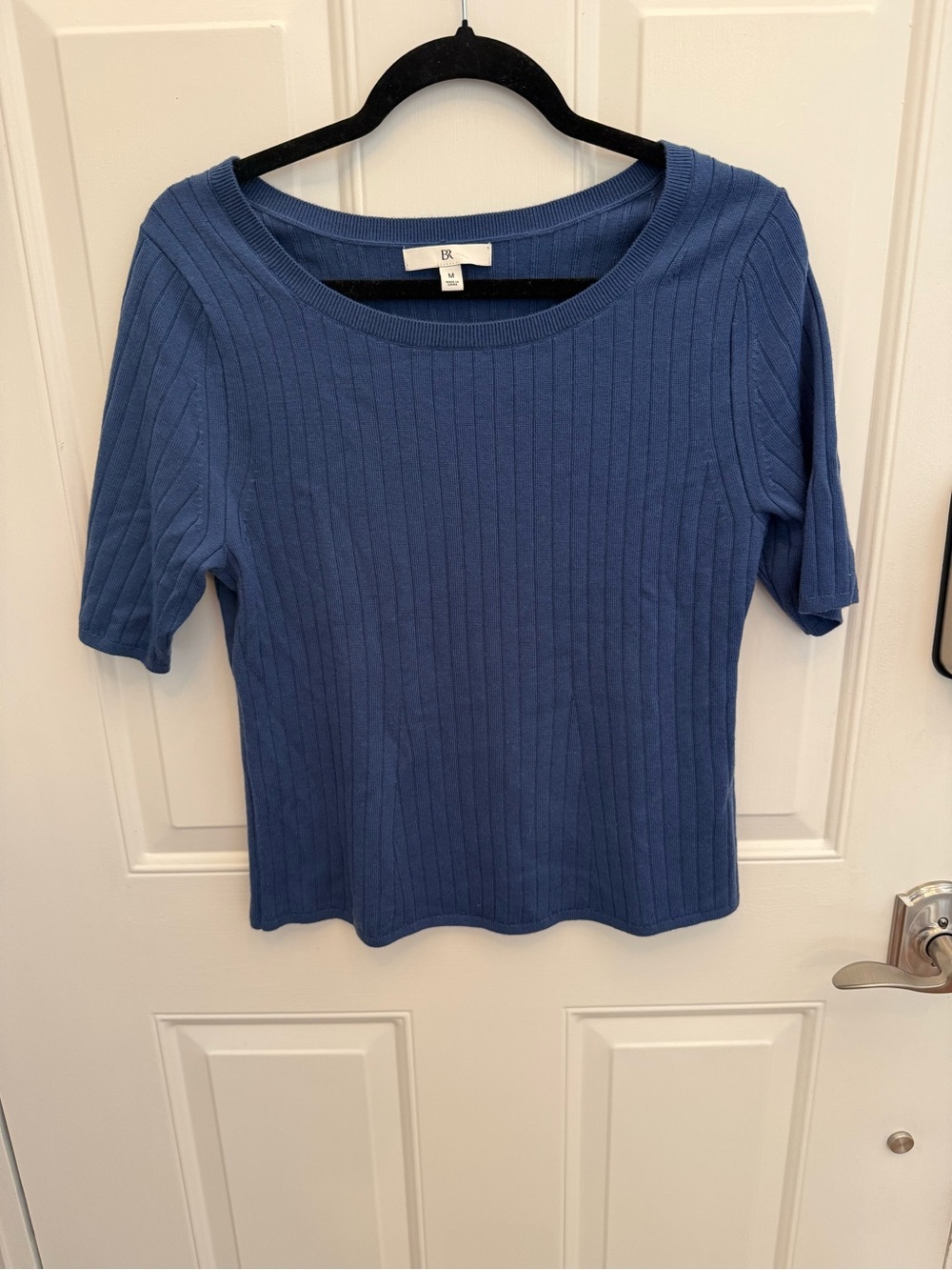 Banana Republic BR Monogram Womens M 100% Merino Wool Blue Ribbed Sweater Top